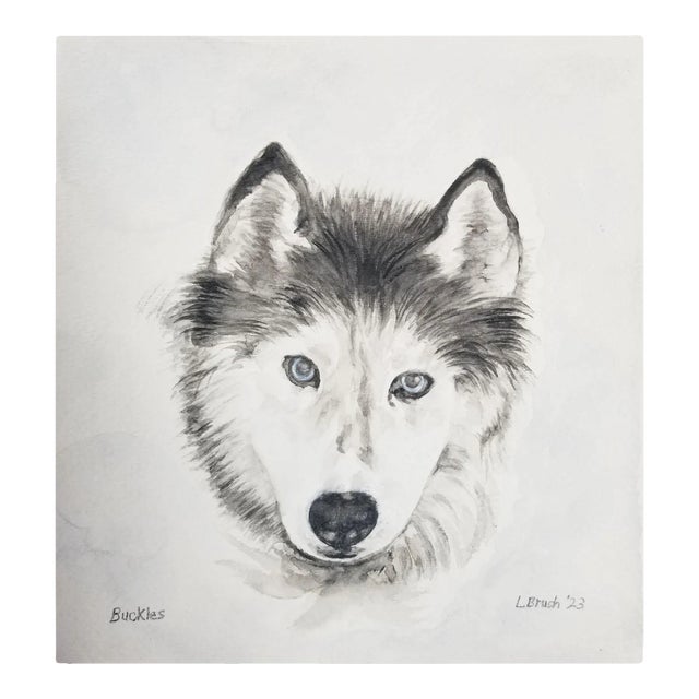 “Buckles” Giclee Print of an Oil Portrait of a Husky by Linda Brush For Sale