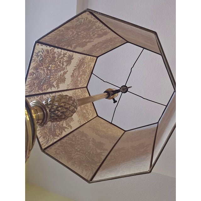 Vintage Stiffle Brass Lamp With Chinoiserie Shade For Sale - Image 13 of 13
