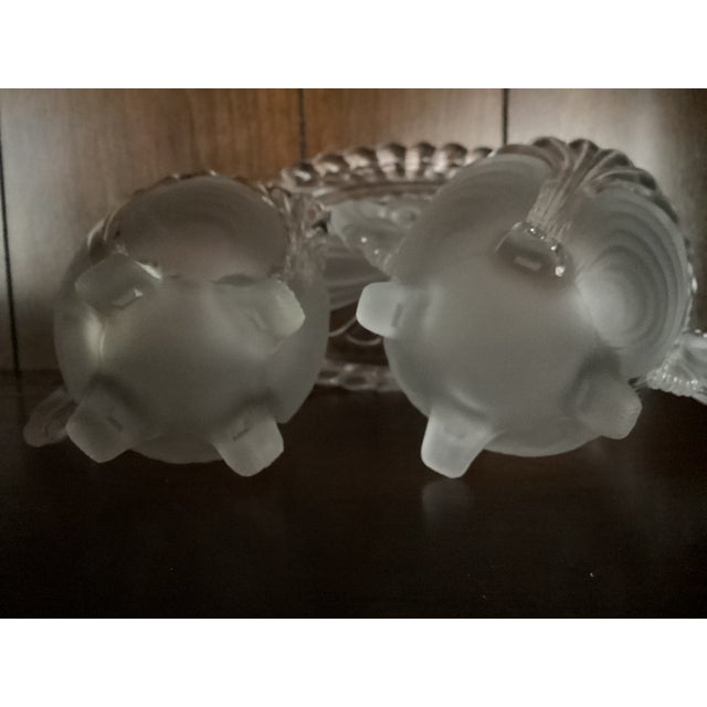 1940s LaLique Inspired Art Deco Design, Scrolls and Seascapes, Satin and Clear, Cream, Sugar on Tray - Three Piece Set For Sale In New York - Image 6 of 6