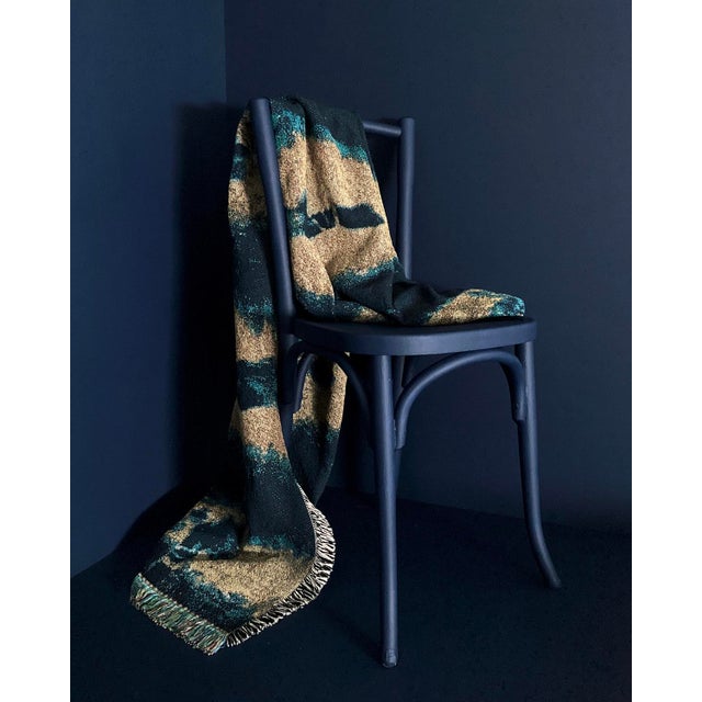 Rousseau Gold Pleat Abstract Pattern Fringed Throw Blanket For Sale - Image 4 of 7