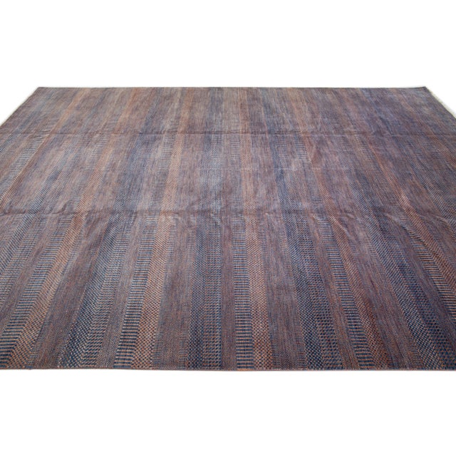 2020s 2020s Contemporary Savannah Wool Rug With Orange & Blue Geometric Motif For Sale - Image 5 of 7