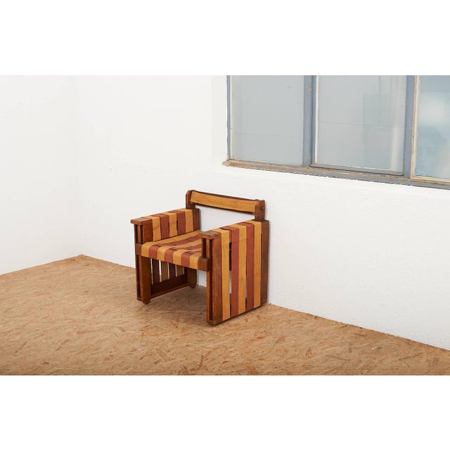 Viennese Armchair in Wooden Construction and Upholstered with Beige Red Linen Bands For Sale - Image 14 of 15