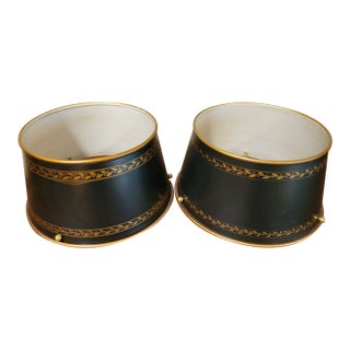 Pair of Vintage Tole/Empire Metal Hand-Painted Lamp Shades For Sale