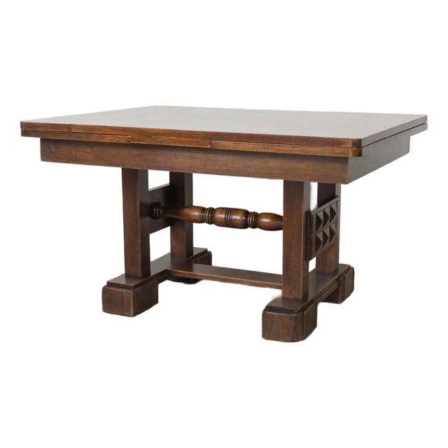 Mid 20th Century French Oak Extendable Dining Table Attributed to Charles Dudouyt For Sale