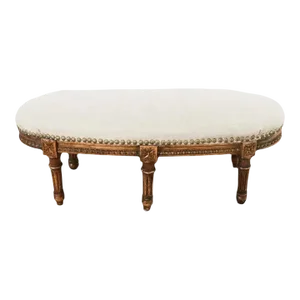 19th Century French Louis XVI Walnut Six Leg Oval Footstool