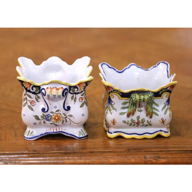 French Near Pair of Early 20th Century French Rouen Faience Cachepots or Nuts Bowls For Sale - Image 3 of 11