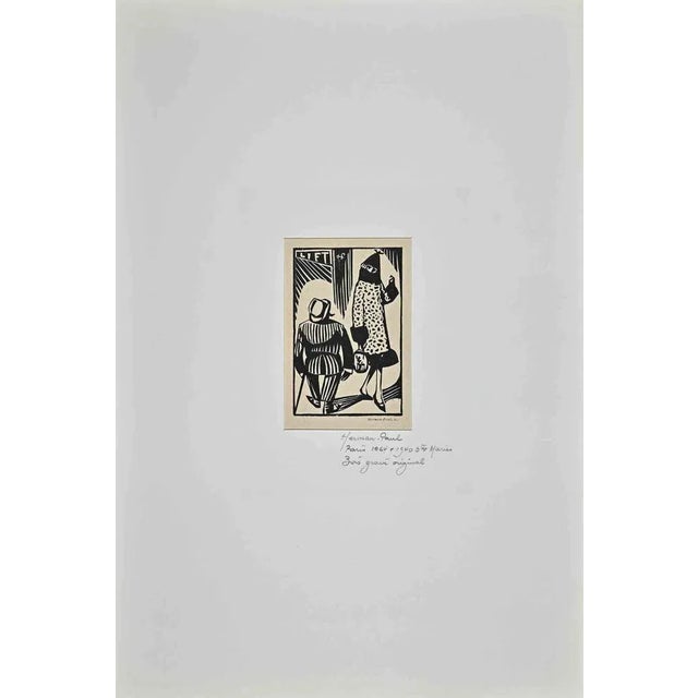 Lift is a Woodcut print realized by Hermann Paul. Signed on plate on the lower right corner. Passpartout included cm...