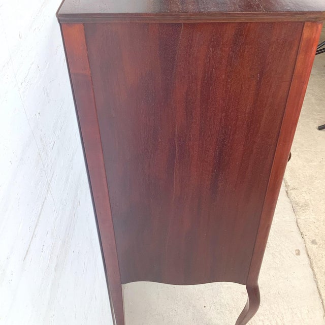 Edwardian Style Mahogany Music Cabinet — Marquetry Inlay, Cabriole Legs For Sale - Image 9 of 12