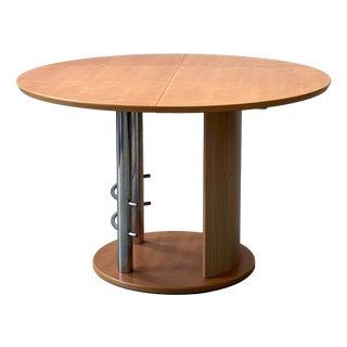 Vintage Extendable Dining Table in Wood and Chrome, 1980s For Sale