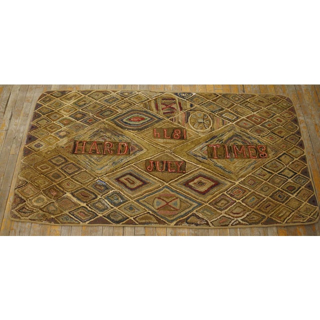 American Hooked Rug From 1870s ( 3'1" x 6'1" - 94 x 185 cm ) Antique American Hooked Rug Small Scatter Size Wool Brown...