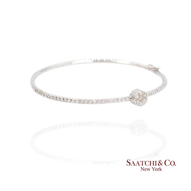 Contemporary 18k Diamond Bangle Bracelet Womens White Gold vs Pave Modern Fine Jewelry For Sale - Image 3 of 9