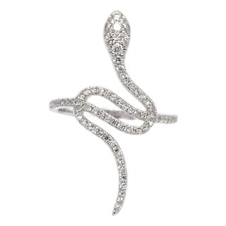 14k White Gold Diamond Studded Snake Ring, Size 6.5 For Sale