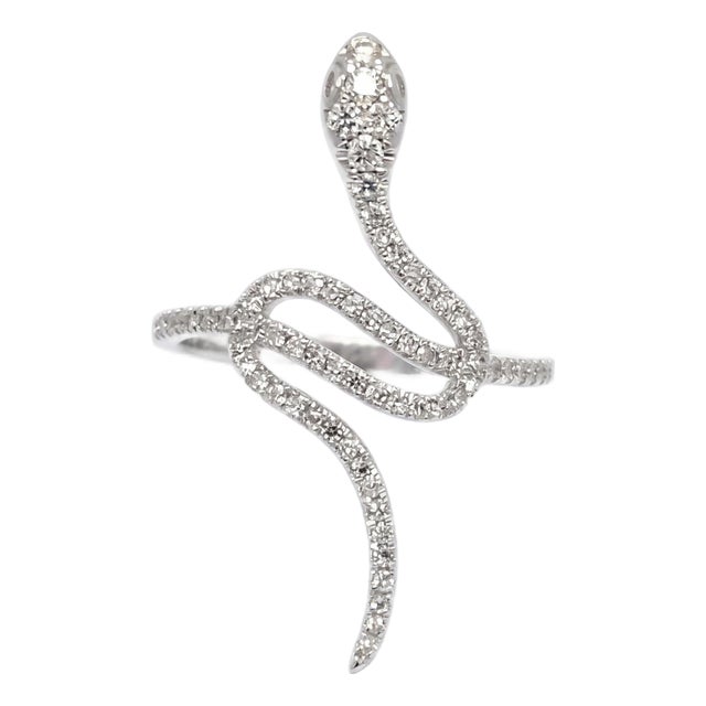 14k White Gold Diamond Studded Snake Ring, Size 6.5 For Sale
