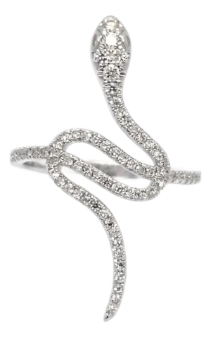 14k White Gold Diamond Studded Snake Ring, Size 6.5