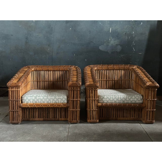 1990s Vintage Pair of Monumental McGuire Ratten Lounge Chairs For Sale - Image 5 of 12