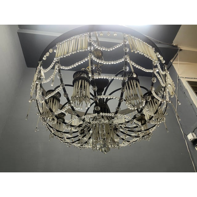 Large Vintage Italian Bronze and Murano Glass Rod Pendant Light, 1940s For Sale - Image 11 of 15