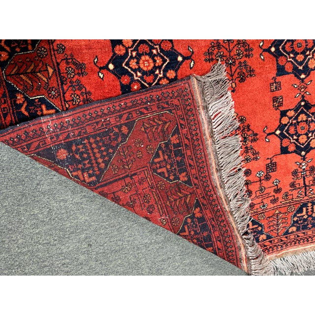 Red 4ft 4in × 6ft 8in Hand-Knot Tribal Wool Area Rug, Vintage For Sale - Image 8 of 11