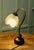 French Bronze Toleware Conservatory Table Lamp The lamp stands on a round wooden base and this supports a swan neck...