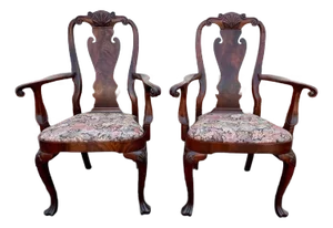 Late 20th Century Pair of Vintage Flame Mahogany Dining Open ArmChairs