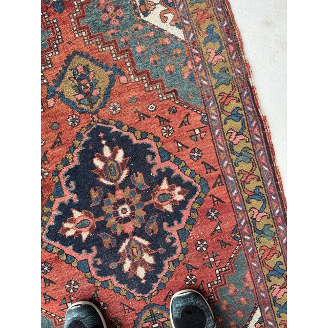 Antique Heriz Runner Lake Blue Rug 3 x 10.2 For Sale In Milwaukee - Image 6 of 12