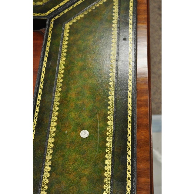 Maitland Smith Marquetry Inlay Leather Mahogany Game Table & 4 Shield Back Chair For Sale - Image 11 of 18