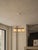 Swedish Mid-Century Modern, Three Light Pendant Light, Teak, Glass, Brass, Sweden, 1950s A unique triple light pendant...