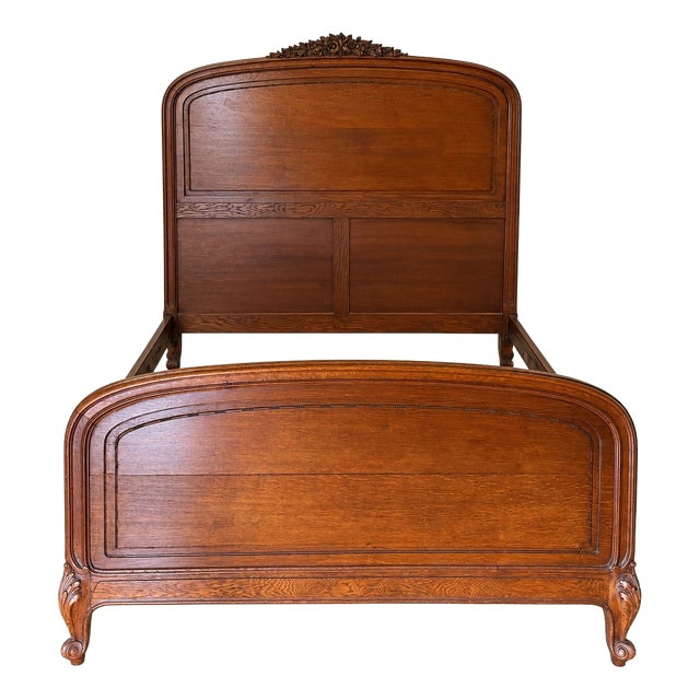 Louis XV Double Bed in Carved Walnut with Roses and Cabriole Legs, 1890s For Sale