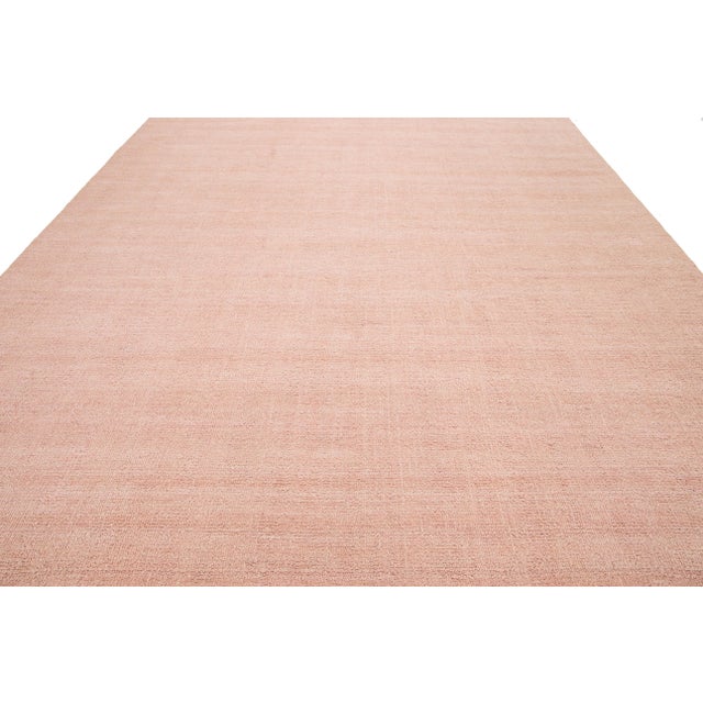 Pink 10 X 14 Modern Indian Texture Handmade Wool Rug in a Solid Pink Color For Sale - Image 8 of 9