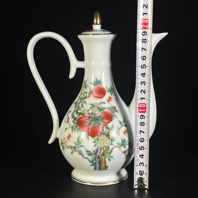 Late 20th Century Chinese Famille Rose Porcelain Tea Set With Peach Motif - 11 pcs For Sale - Image 4 of 9