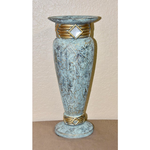Jaru of California Art Deco Jaru Green and Gold Cast Stone Ceramic Vase For Sale - Image 4 of 8