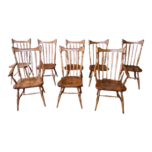 1950s Cushman Colonial Maple Spindle Back Dining Chairs- Set of 8