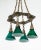 Arts & Crafts Hammered Darkened Metal Chandelier With Green Glass Shades For Sale In San Francisco - Image 6 of 12