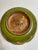 Vintage Florentine Terra Cotta Bowl is hand pained gold, green and white with leaf and diamond design. Scalloped top...