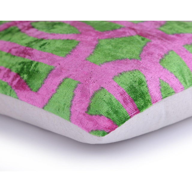 Handmade 16x16 Velvet Pillow – Pink & Green Geometric Design For Sale - Image 4 of 8
