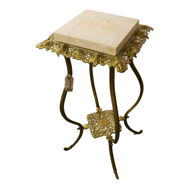 Vintage Brass Base Marble Top Side Table Victorian Era ...