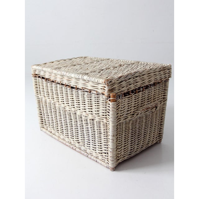 White Vintage White Wicker Storage Basket For Sale - Image 8 of 18