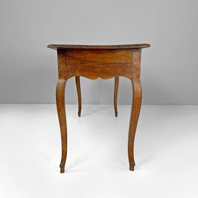 Italian Wooden Table with 2 Drawers, Brass Handle and Wavy Legs, 1700s For Sale - Image 4 of 18