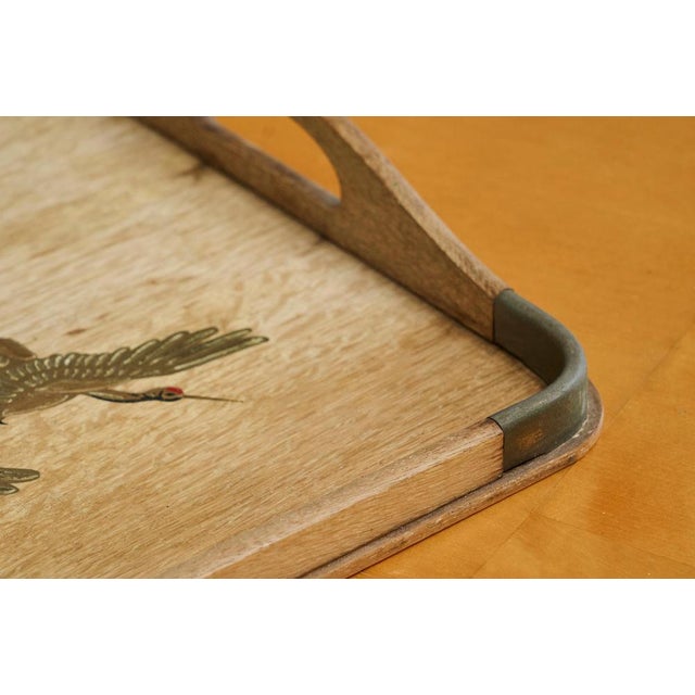 Art Deco Tray with Birds and Foliage Theme in Wood and Brass, 1940s For Sale - Image 4 of 10
