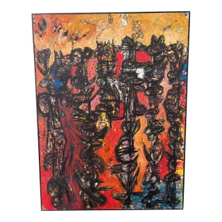 Benjamín De León Dominican Expressionist Figurative Mixed Media Painting For Sale