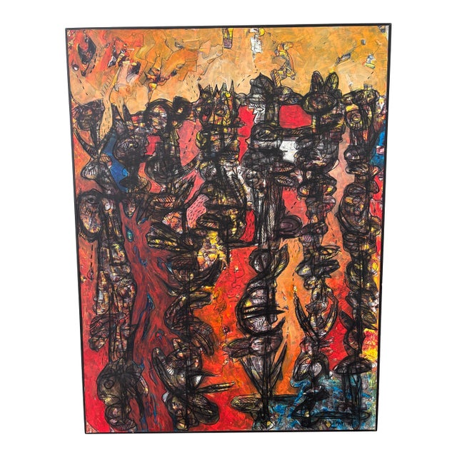 Benjamín De León Dominican Expressionist Figurative Mixed Media Painting For Sale