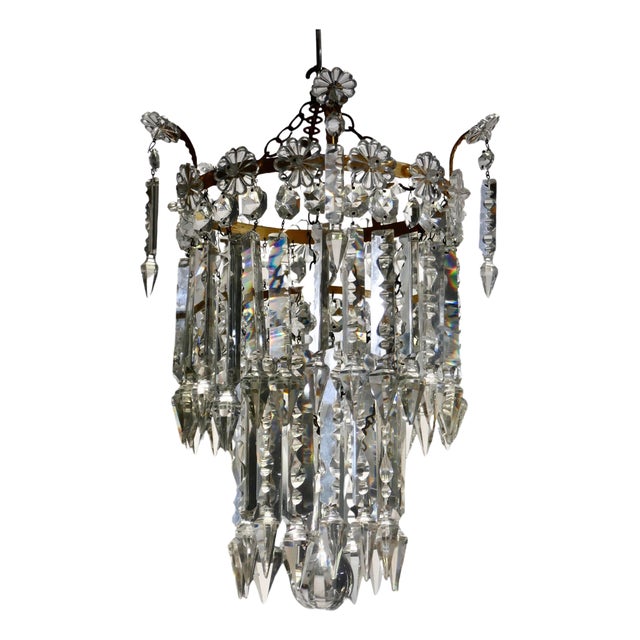 Waterfall 2 Tier Crystal Chandelier, 1920s For Sale