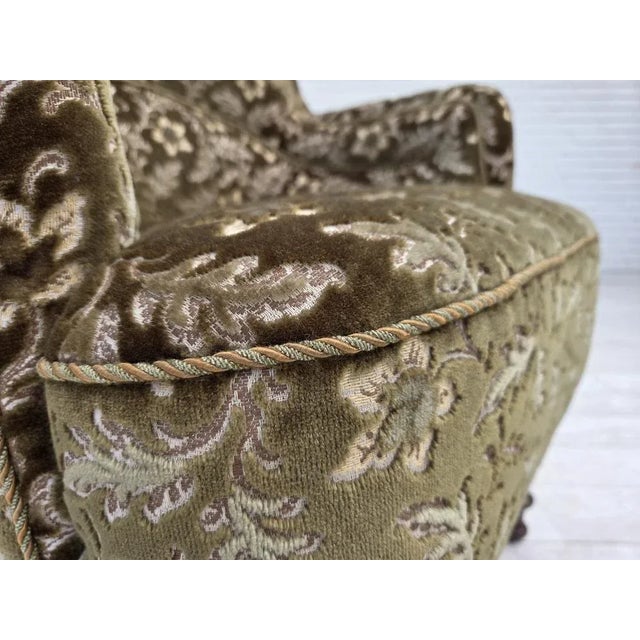 Danish Green Velour and Ash Wood Armchair, 1950s For Sale - Image 13 of 16