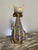 Late 20th Century Vintage Jeanne Valentine–Attributed Cream, Gold and Blue Papier-Mâché Cat Sculpture For Sale - Image 5 of 6