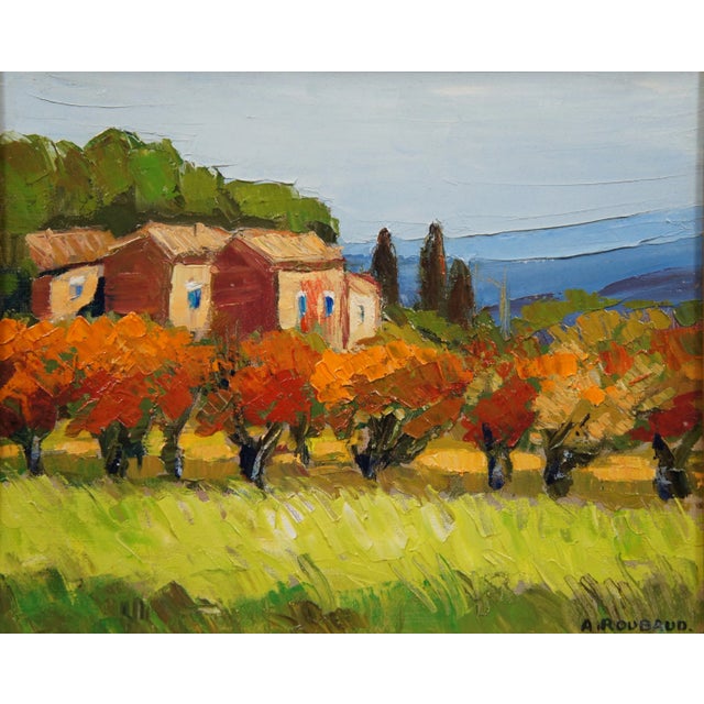 Andre Roubaud Cerisiers Rouges Red Cherry Trees Impressionist Oil Painting 28" For Sale - Image 4 of 12