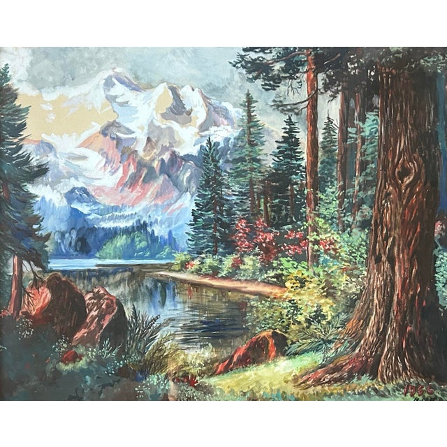 1956 Framed Original Landscape Painting of the Rocky Mountains For Sale - Image 4 of 8