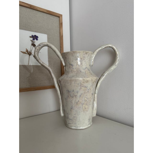 White Contemporary Ceramic Vase in a Rustic Antique-Inspired Form, Blending Wabi-Sabi and Minimalist Aesthetics. For Sale - Image 4 of 9