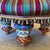 Boho Chic MacKenzie-Childs Wall Street' Round Tufted Ottoman For Sale - Image 3 of 5