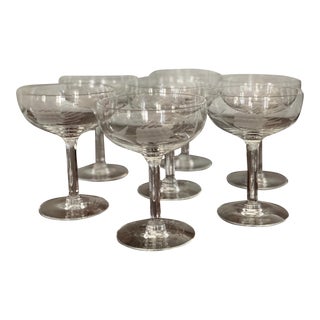 Vintage Crystal Champagne Coupes With Wheat Motif- Set of 7 For Sale