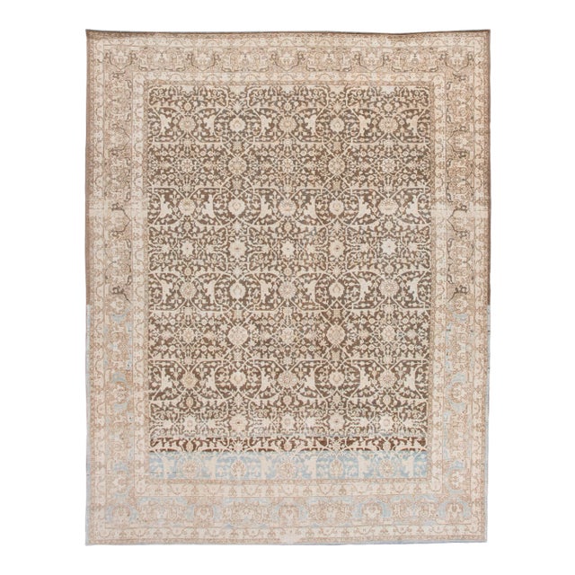 Antique Malayer Handmade Brown and Beige Floral Wool Rug For Sale