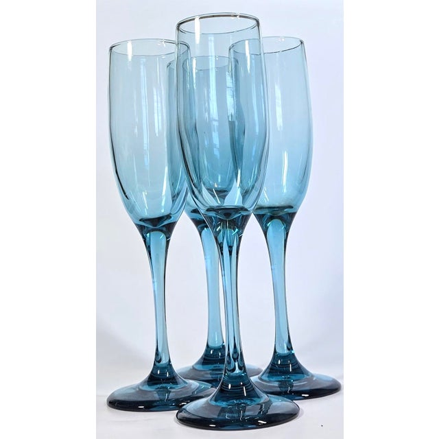 Smoky Aqua Champagne Flutes- Set of Four For Sale - Image 9 of 10